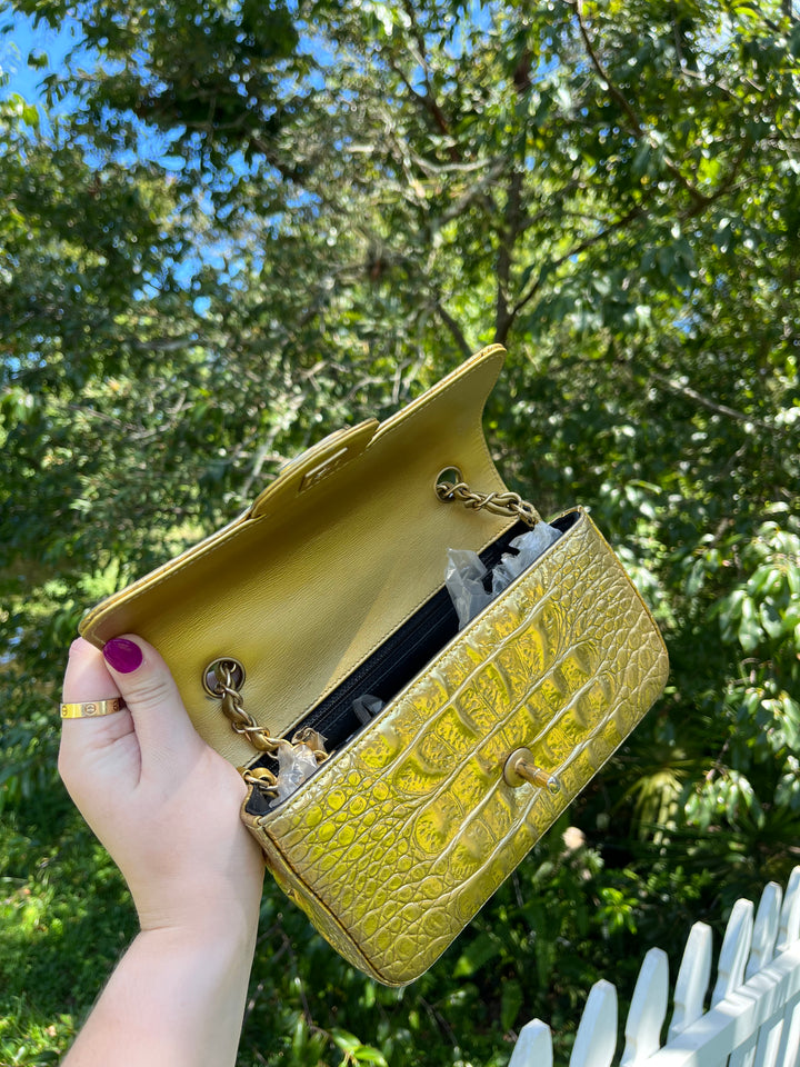 Chanel Gold Croc Embossed Mini Rectangular Flap Bag