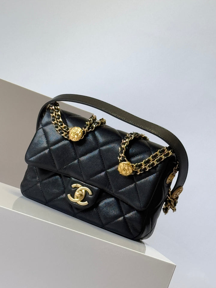 Chanel Twist Your Buttons Black Small Caviar Flap Bag