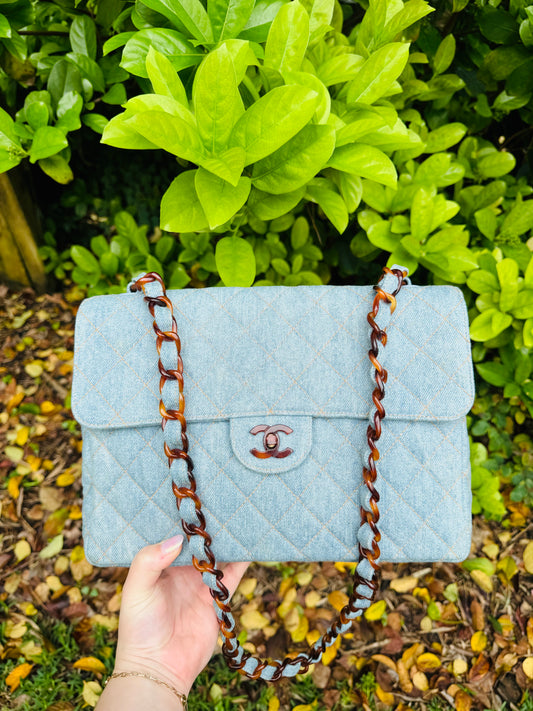 Chanel 1990s Vintage Denim Tortoise Flap Bag