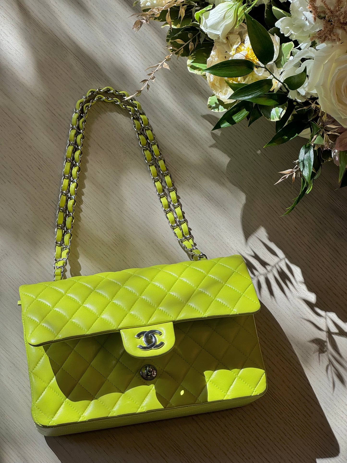 Chanel 21S Yellow Neon Lambskin Medium Flap Bag