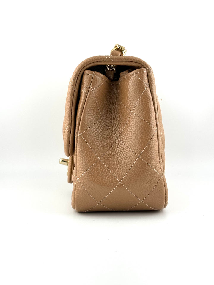 Chanel 18S Dark Beige Mini Square Caviar Flap Bag