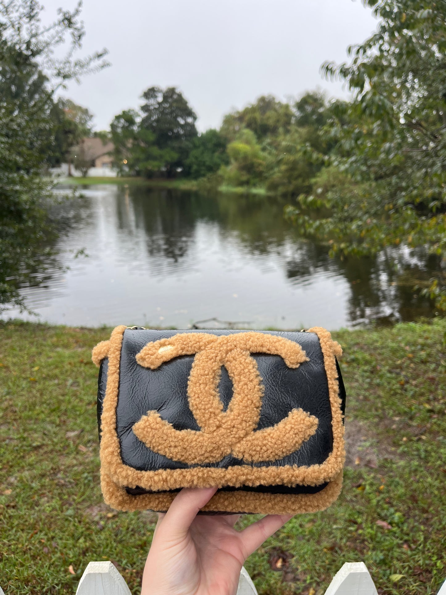 Chanel Tan Shiny Crumpled Sheepskin and Shearling Mania Flap