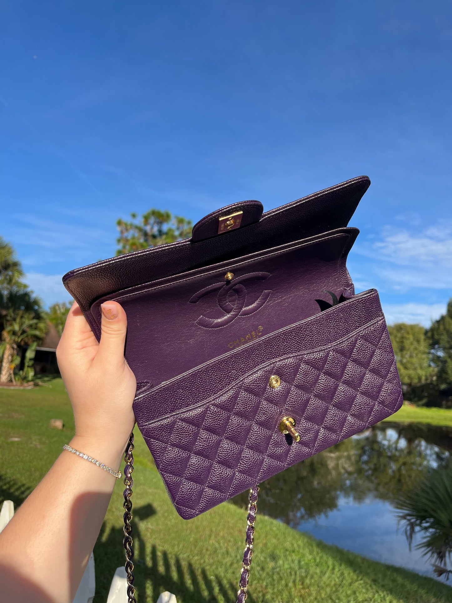 Chanel Purple Medium Vintage Caviar Classic Flap