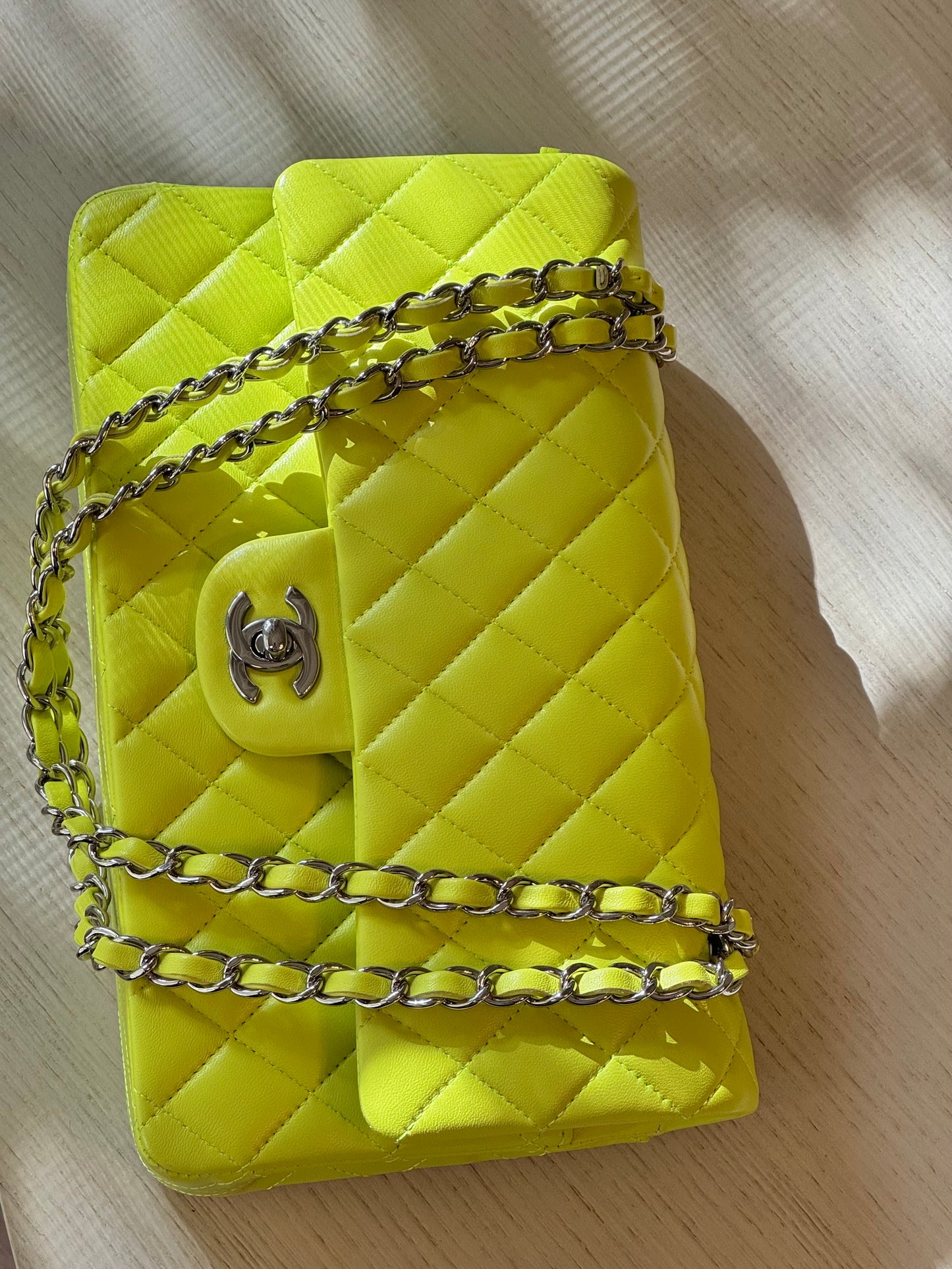 Chanel 21S Yellow Neon Lambskin Medium Flap Bag