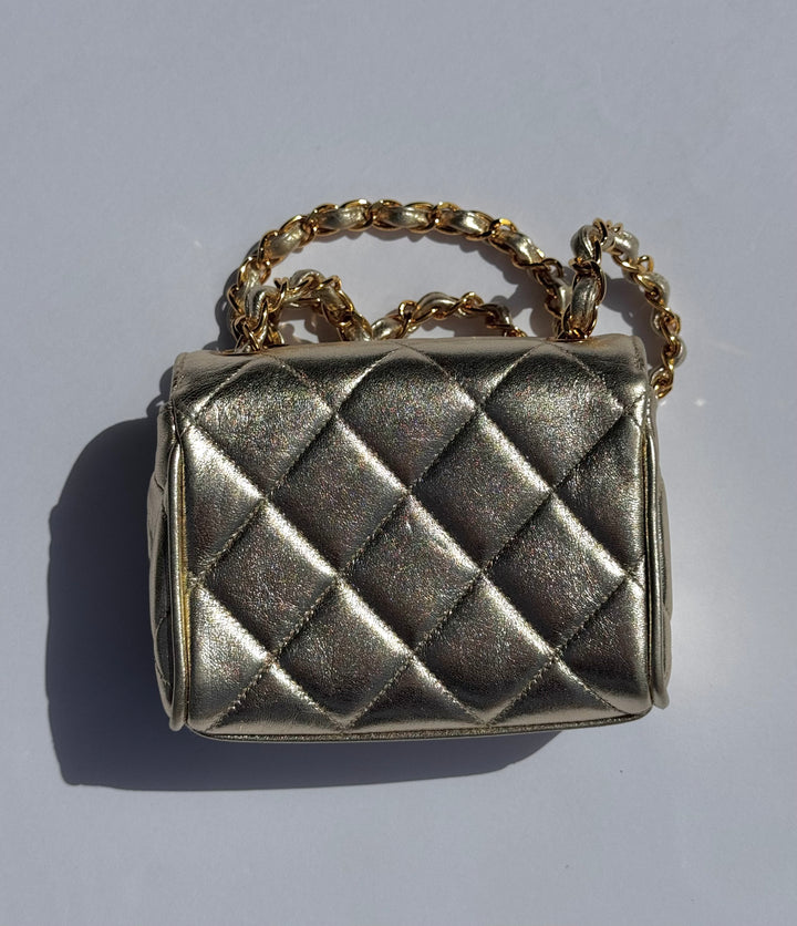 Chanel 1994 Vintage Metallic Gold Extra Mini Flap Bag