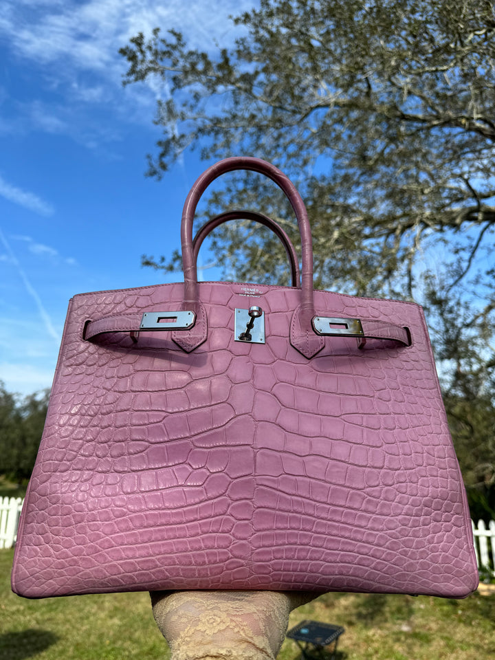 Hermes Bubblegum Matte Croc Birkin 35 PHW