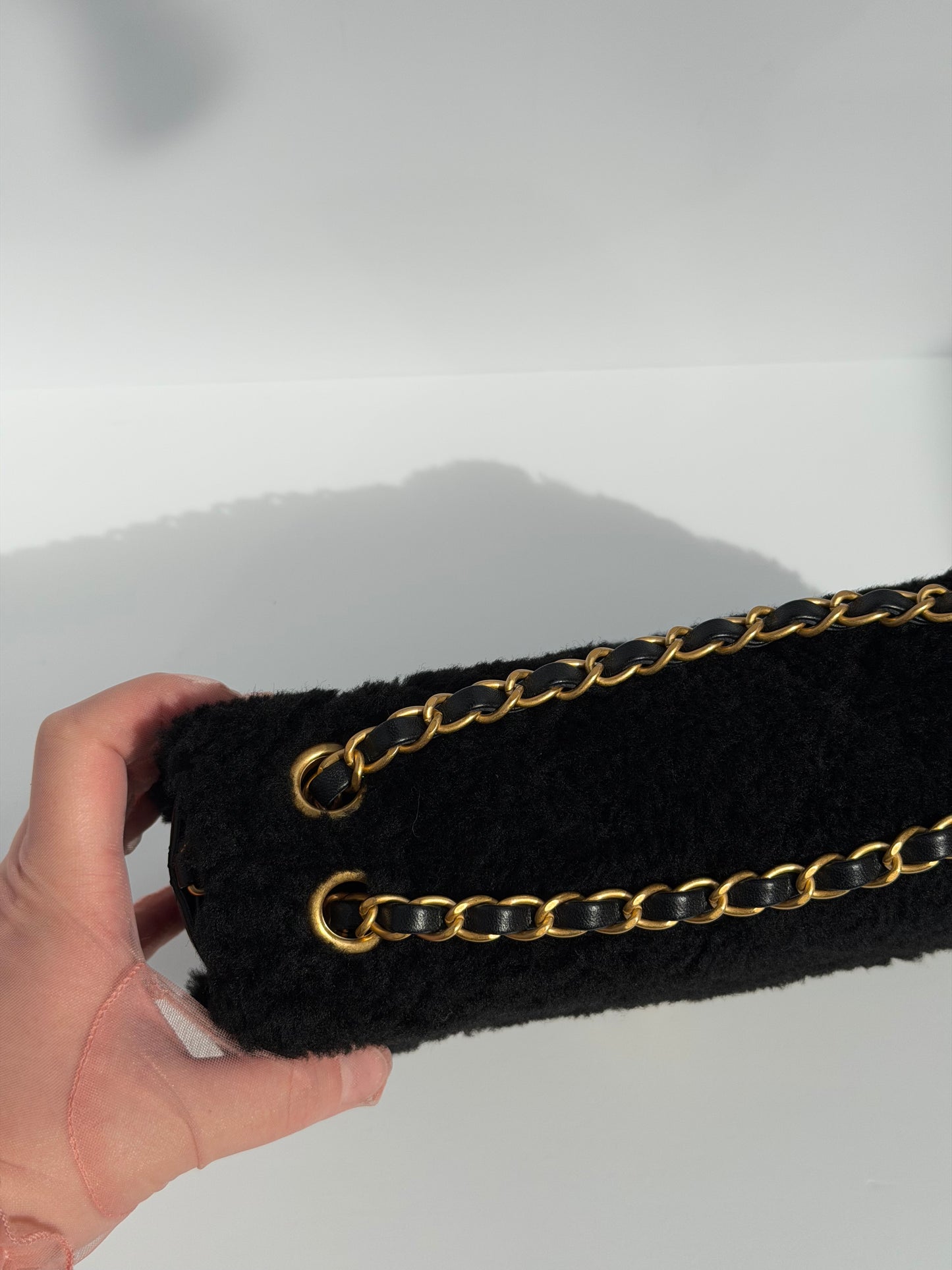 Chanel 24K Black Shearling Medium Flap Bag