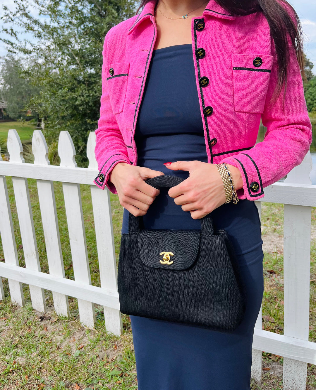 Chanel Vintage Medium Black Rope Kelly Top Handle