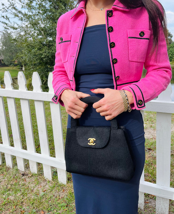 Chanel Vintage Medium Black Rope Kelly Top Handle