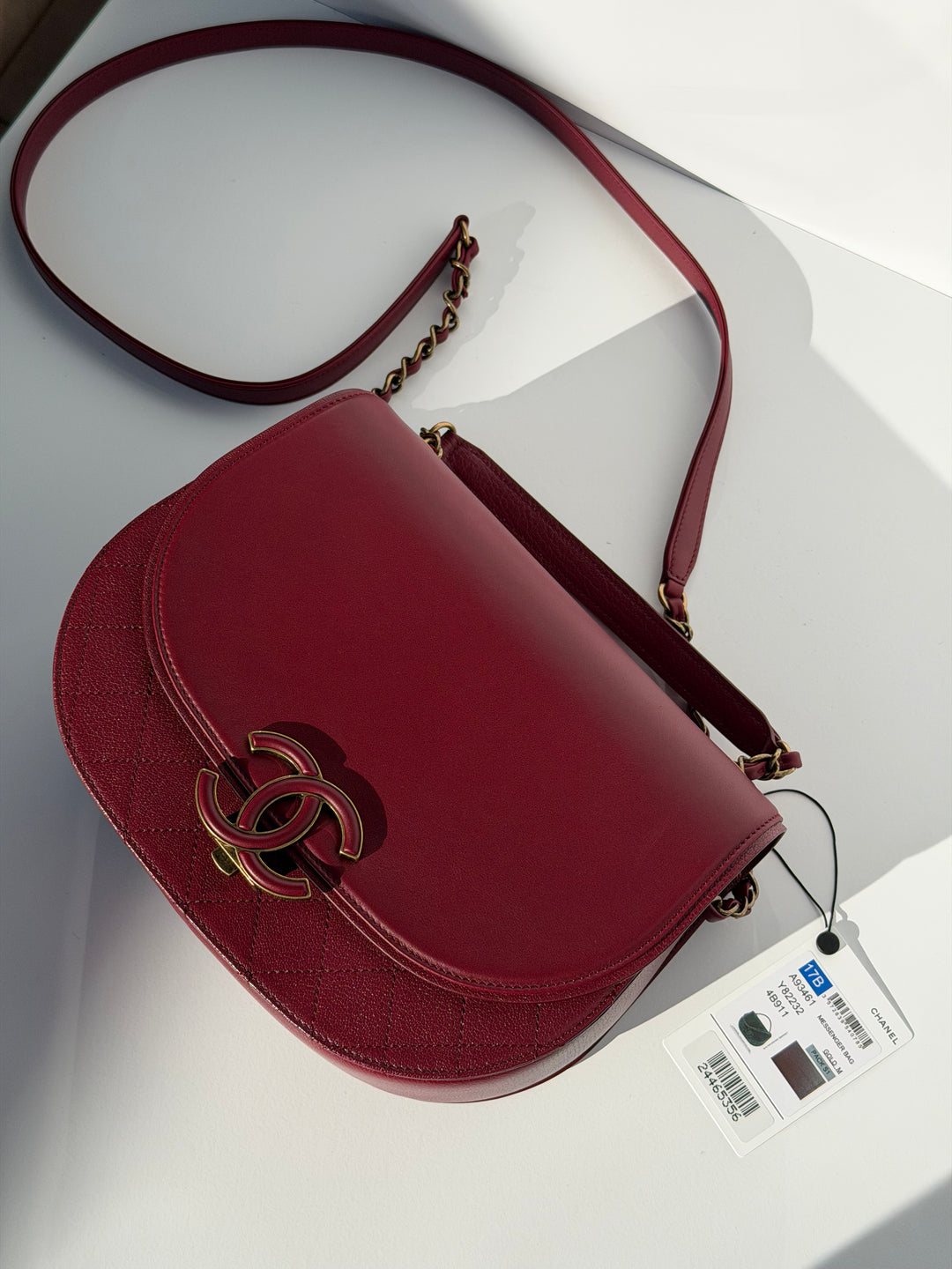 Chanel 17B Small Burgundy Coco Curve Messenger Flap Bag