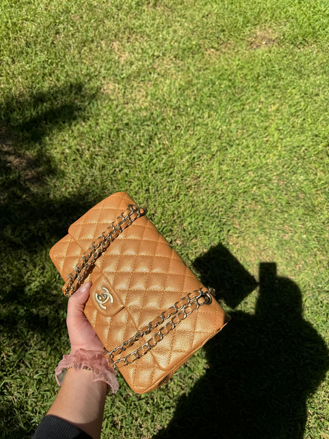Chanel Copper Gold Metallic Medium Caviar Double Flap Bag