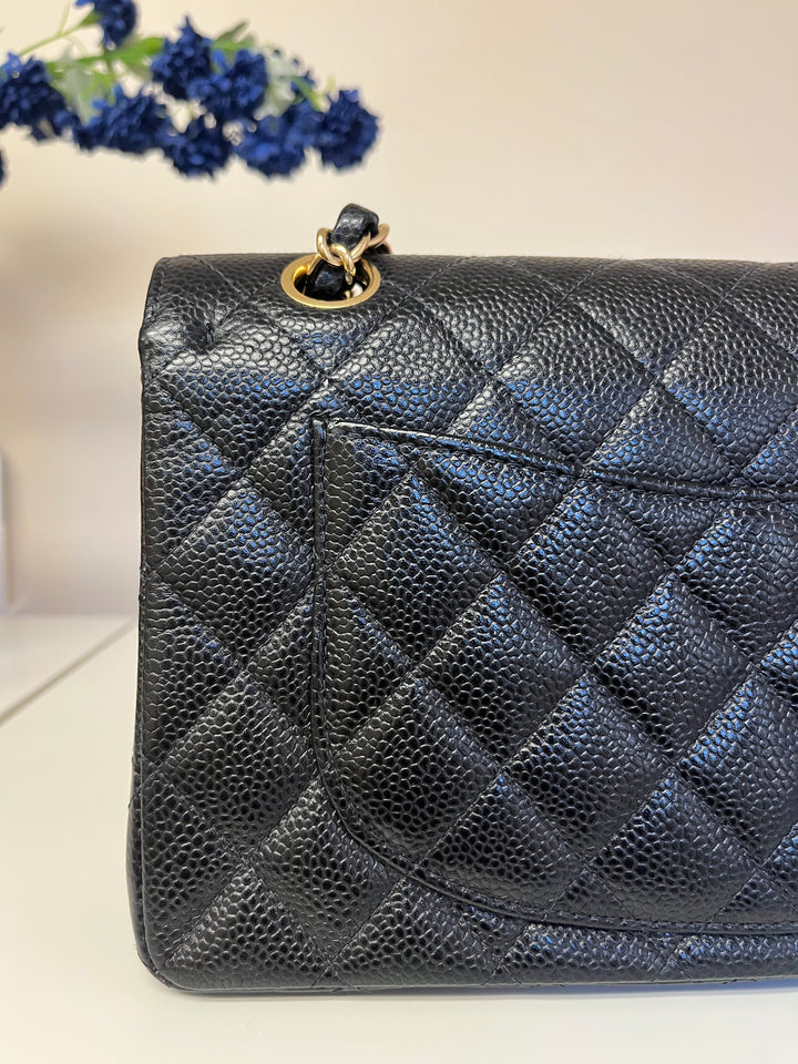 Chanel 7 Series Black Small Vintage Caviar Classic Flap Bag