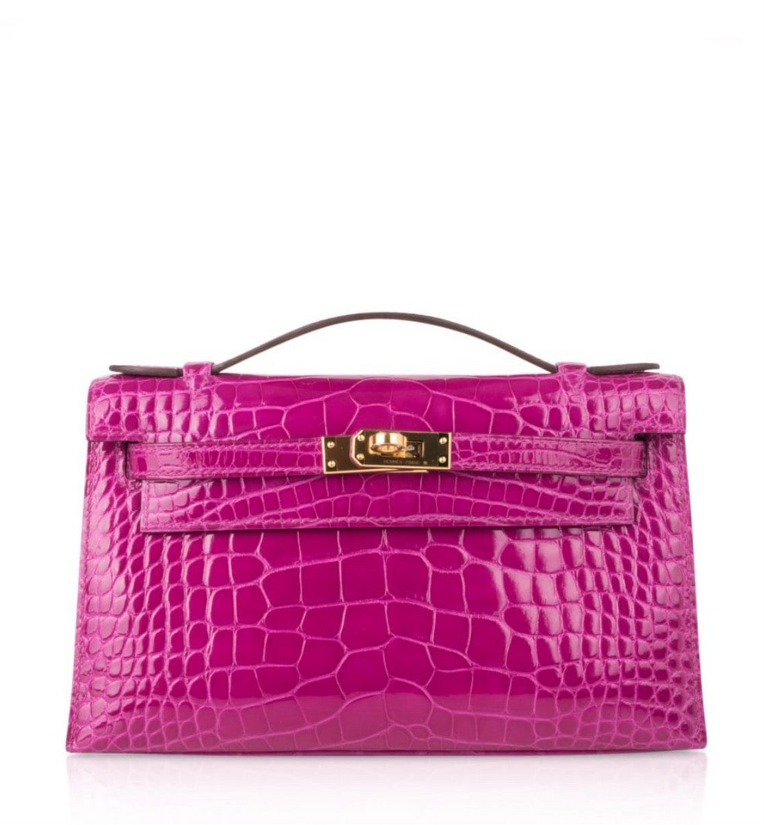 Hermes Rose Scheherazade Alligator Kelly Pochette