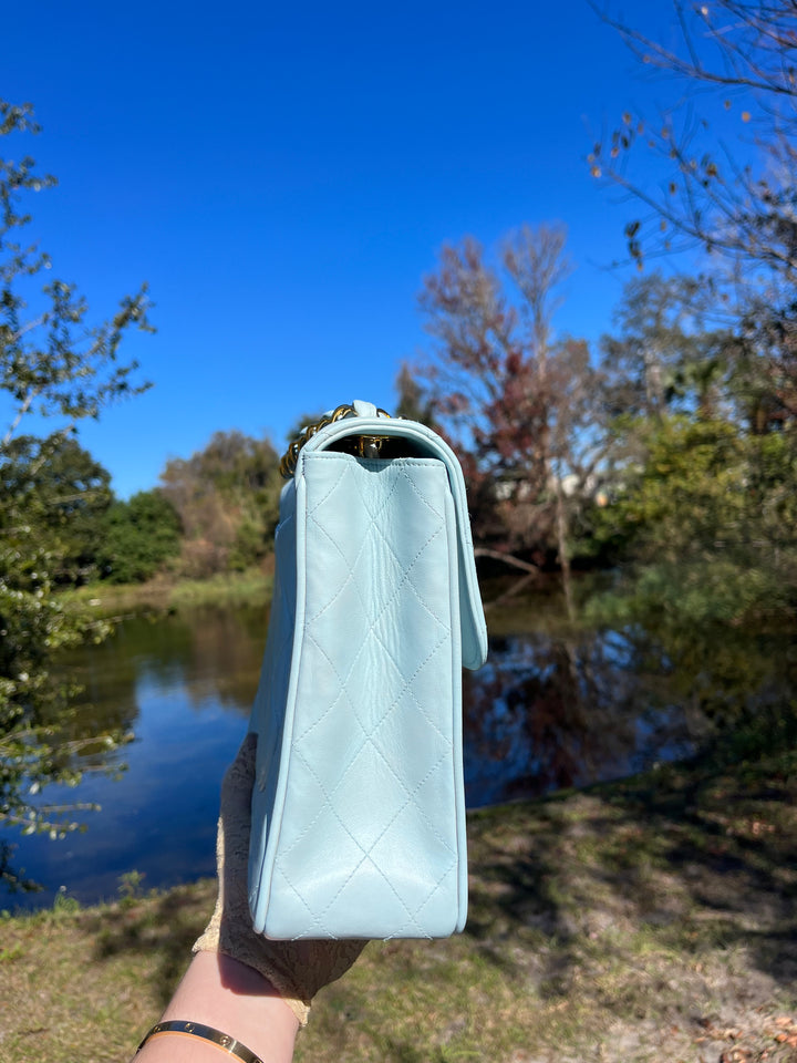 Chanel Baby Blue Maxi Lambskin Flap Bag