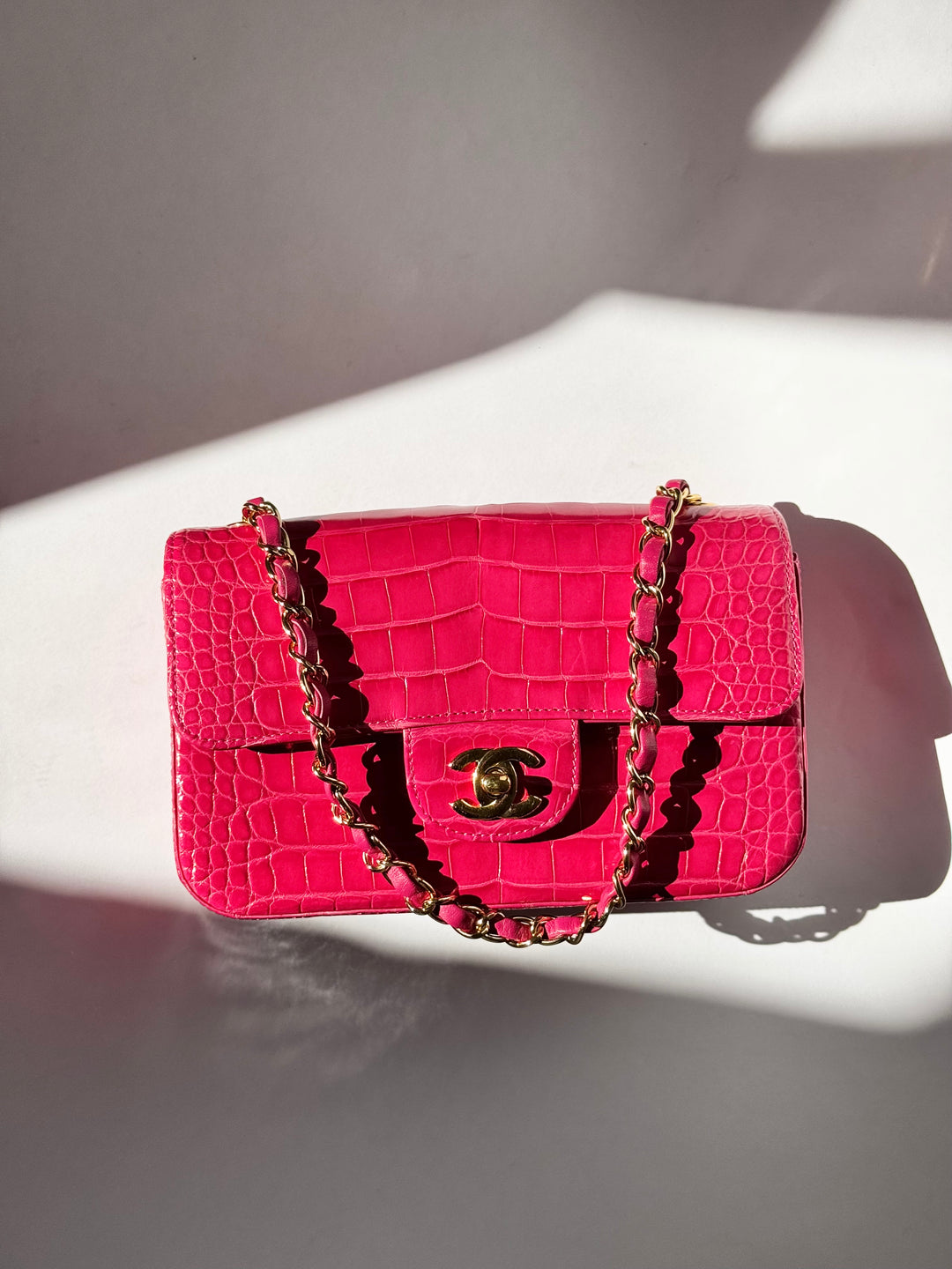 Chanel Pink Crocodile Mini Rectangular Flap Bag