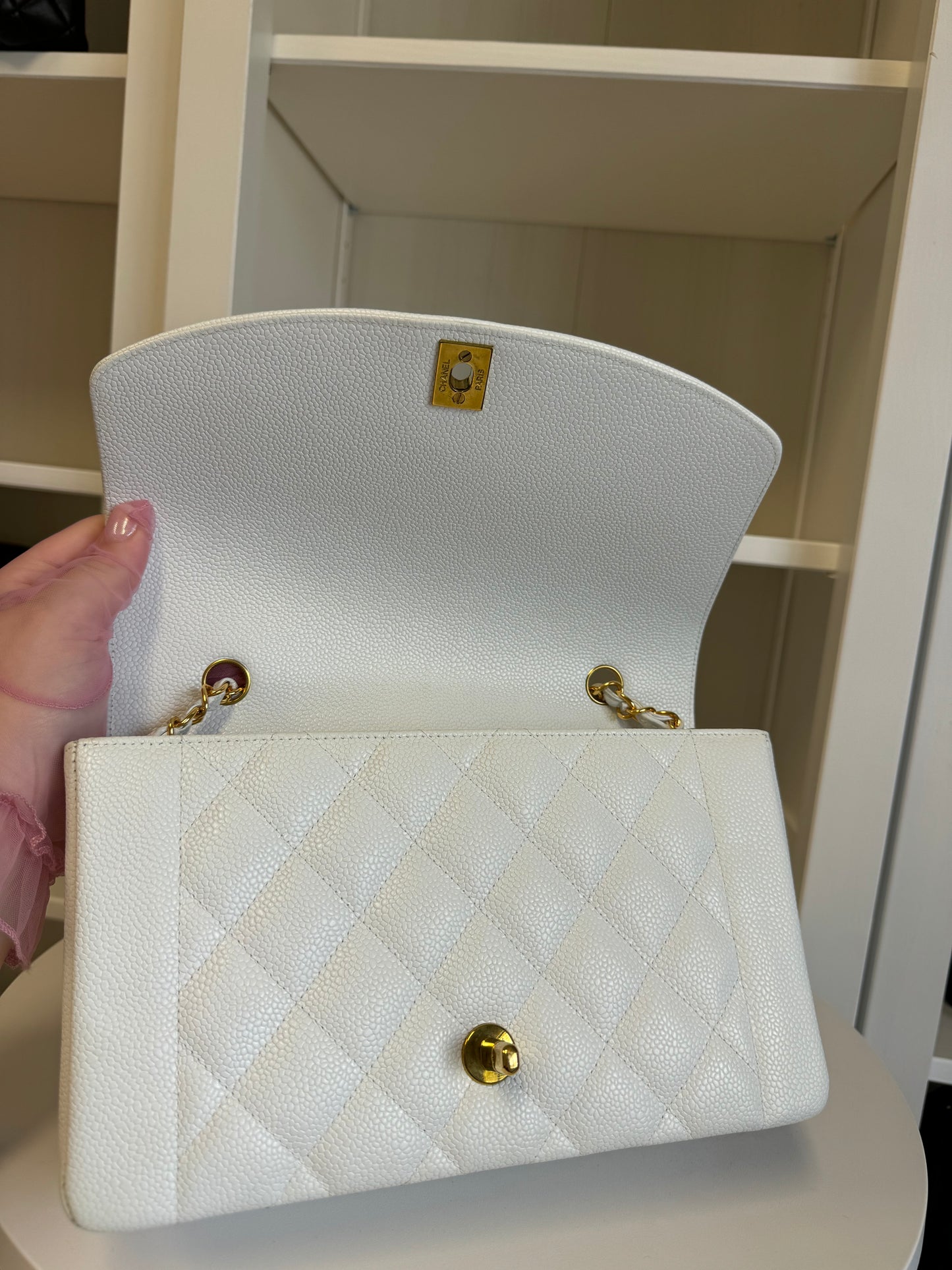 Chanel Snow White 24K Medium Caviar Diana Flap Bag