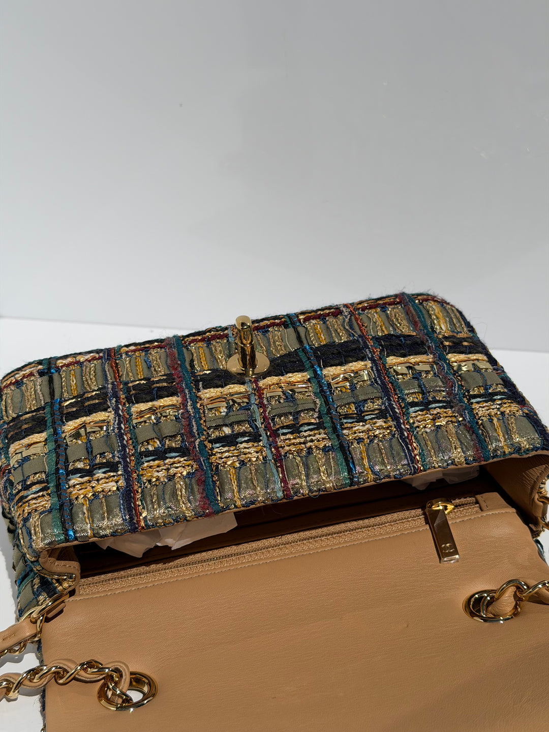 Chanel 19A Egyptian Mini Rectangular Flap Multicolor Tweed with Gold Hardware 2019
