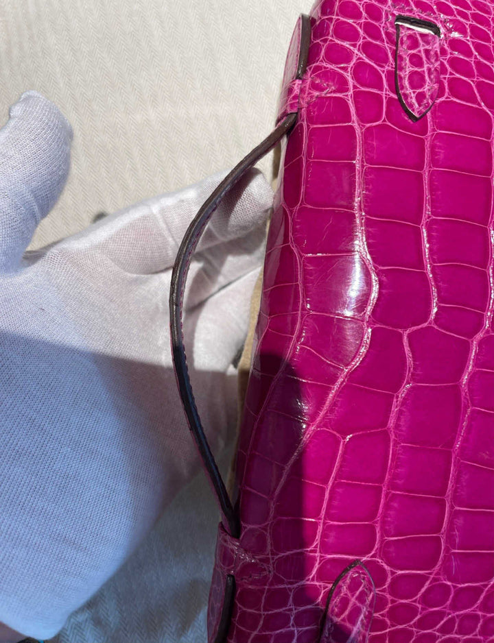 Hermes Rose Scheherazade Alligator Kelly Pochette