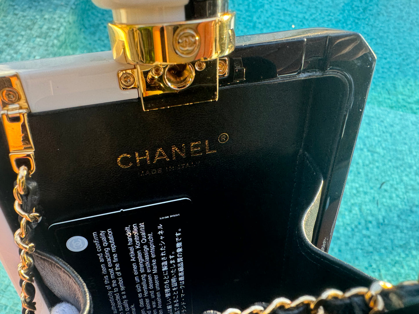 Chanel Black & White Acrylic Plexiglass Perfume Bottle Minaudière