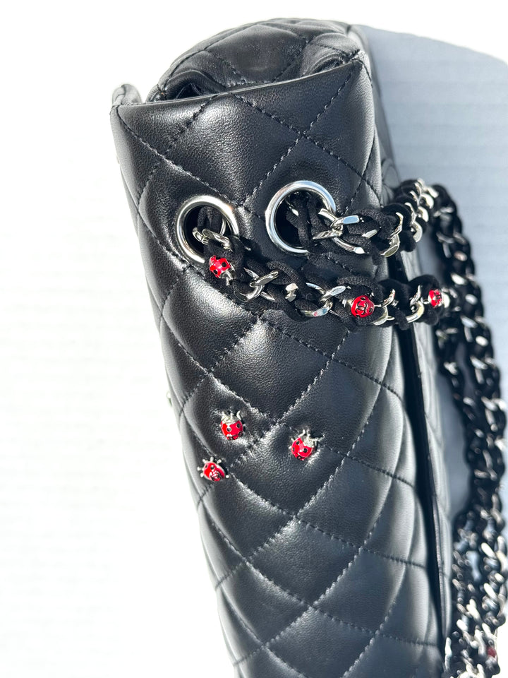 Chanel 2011 Black Ladybug Medium Lambskin Flap Bag