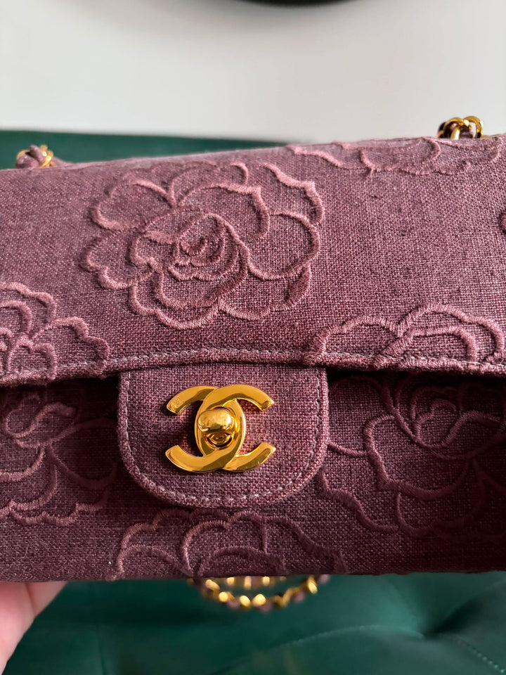 Chanel Classic Flap Small Camellia Burgundy 24K Gold Hardware 1997