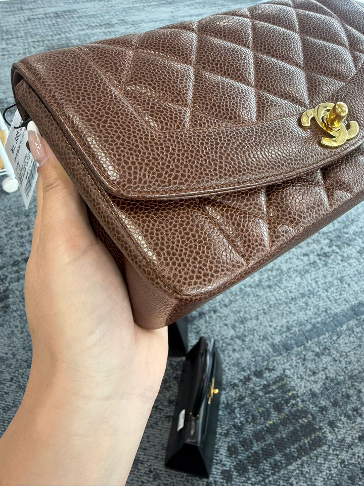 Chanel Small Diana Flap Bag Caviar Brown 24K Plated Gold Hardware 1994