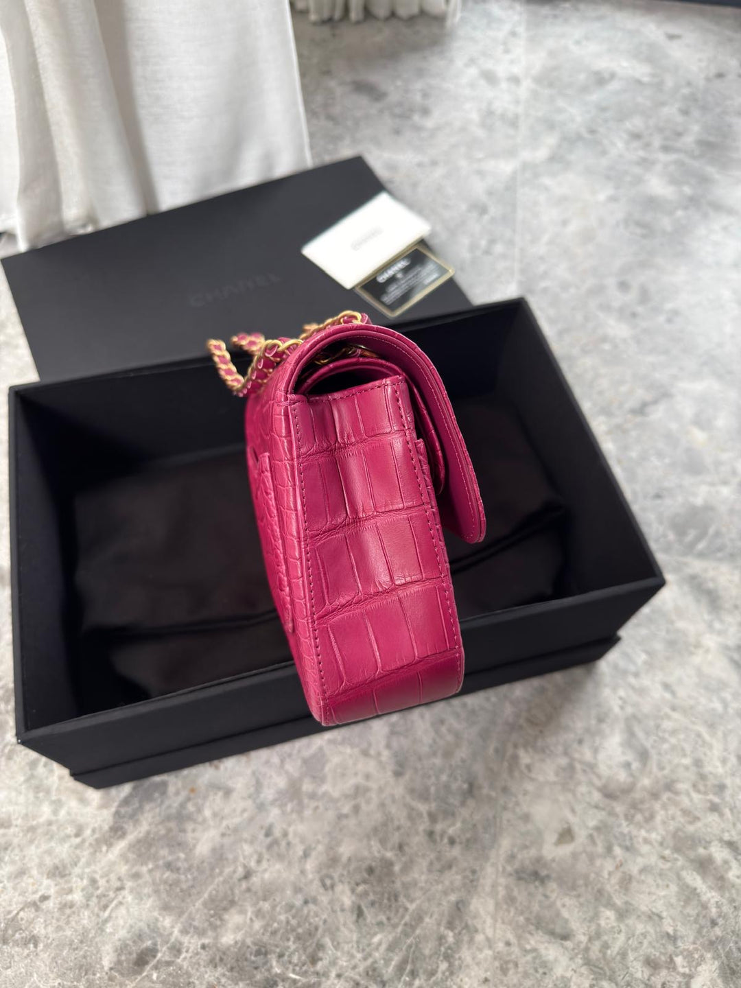 Chanel Medium Classic Flap Bag Matte Alligator Pink Brushed Gold Hardware 2018