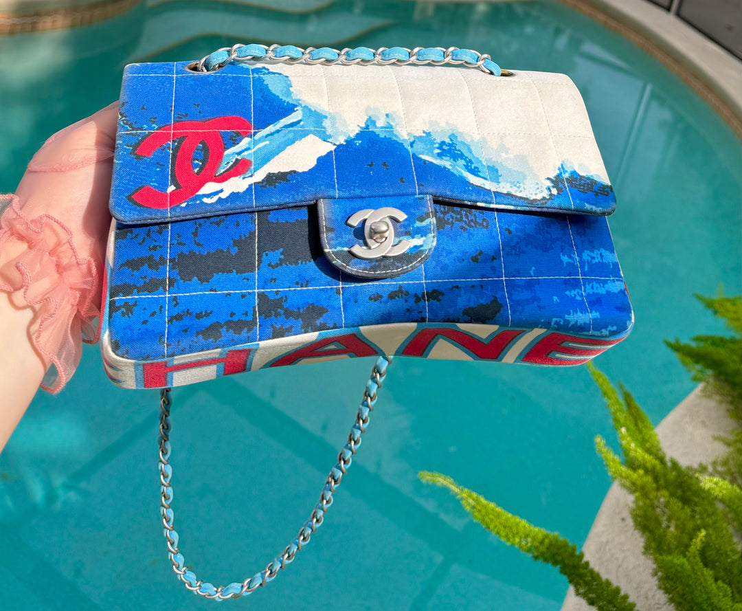 Chanel Surf Line Choco Bar Flap Blue Canvas Silver Hardware 2002