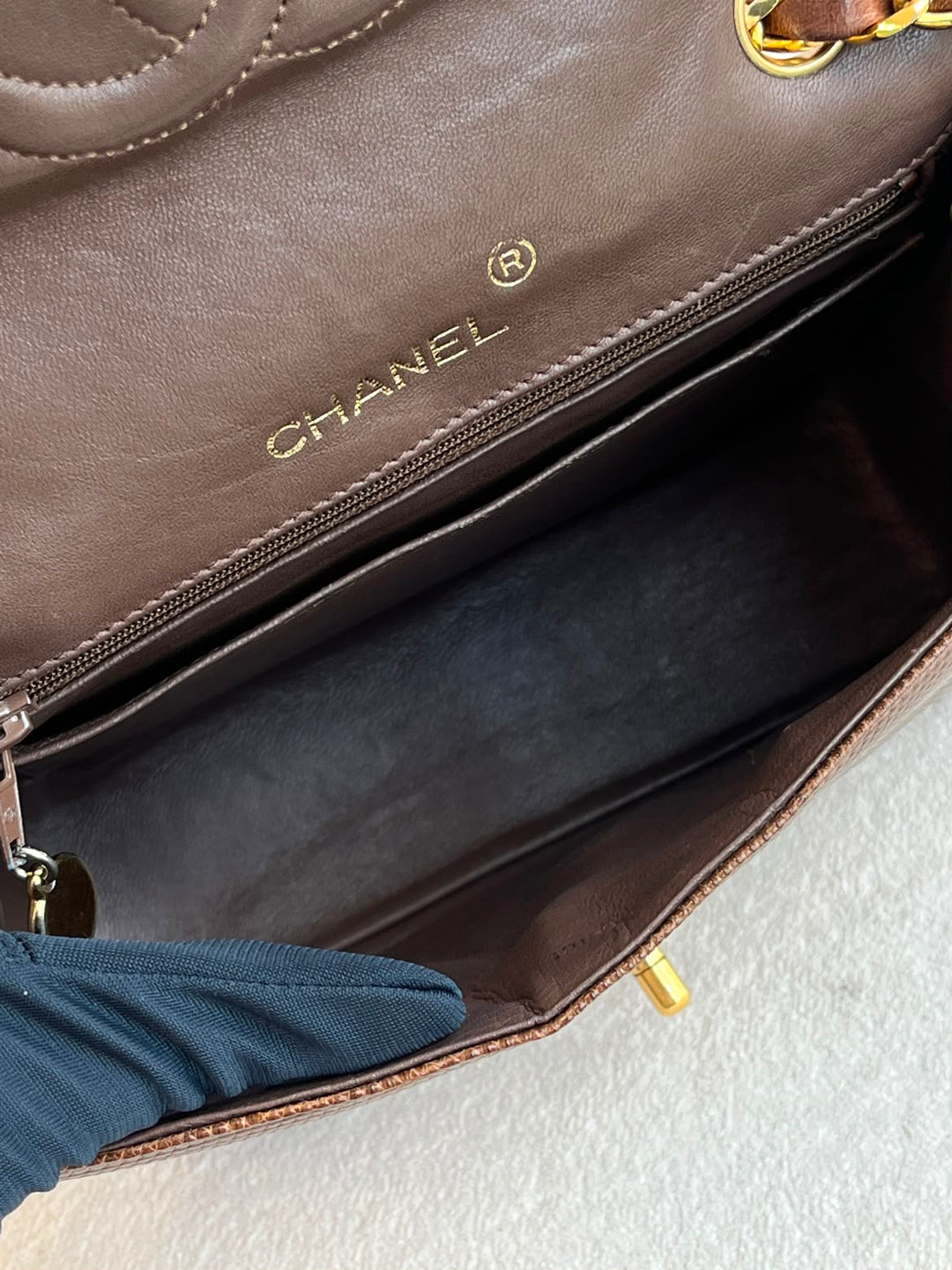 Chanel Brown Vintage Lizard Mini Square Flap Bag 1986