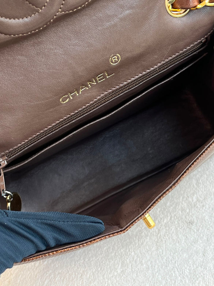Chanel Brown Vintage Lizard Mini Square Flap Bag 1986