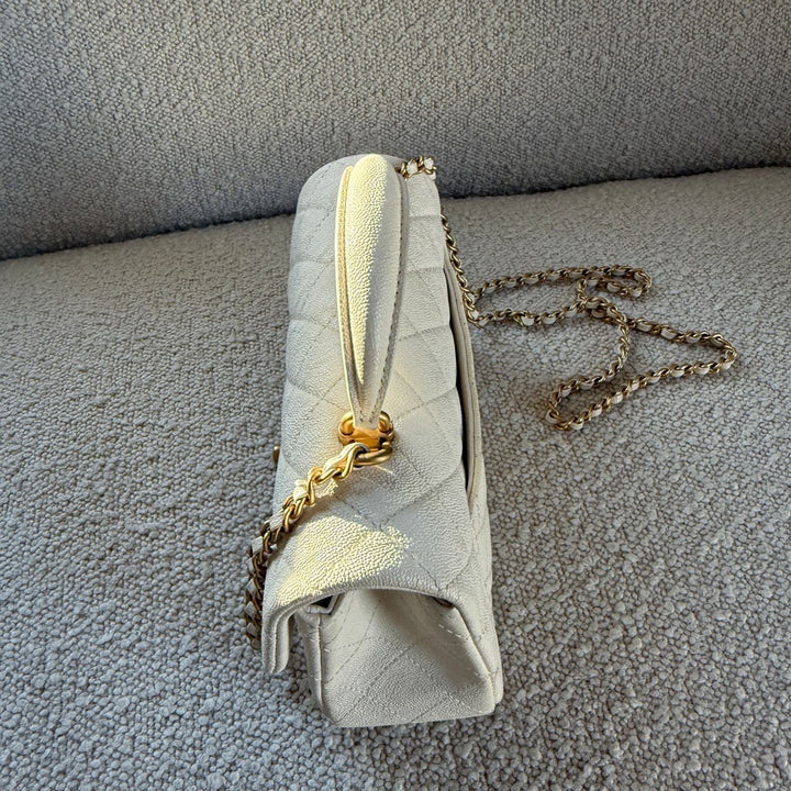 Chanel Mini Top Handle Flap Ivory Caviar Matte Gold Hardware 2021