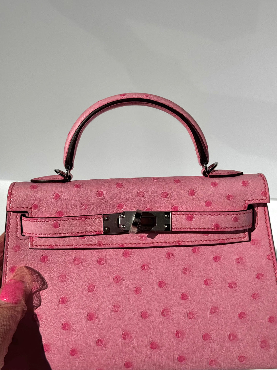 Hermes Mini Sellier Bubblegum Ostrich Kelly 20