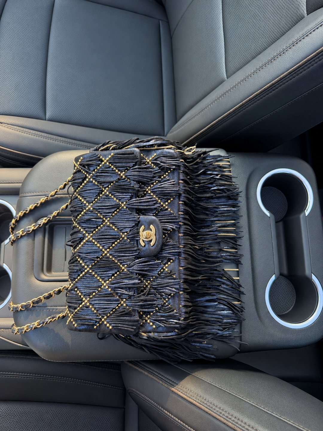 Chanel Paris-Dallas Medium Fringe Flap Bag Black Iridescent Leather Brushed Gold Tone Hardware 2014