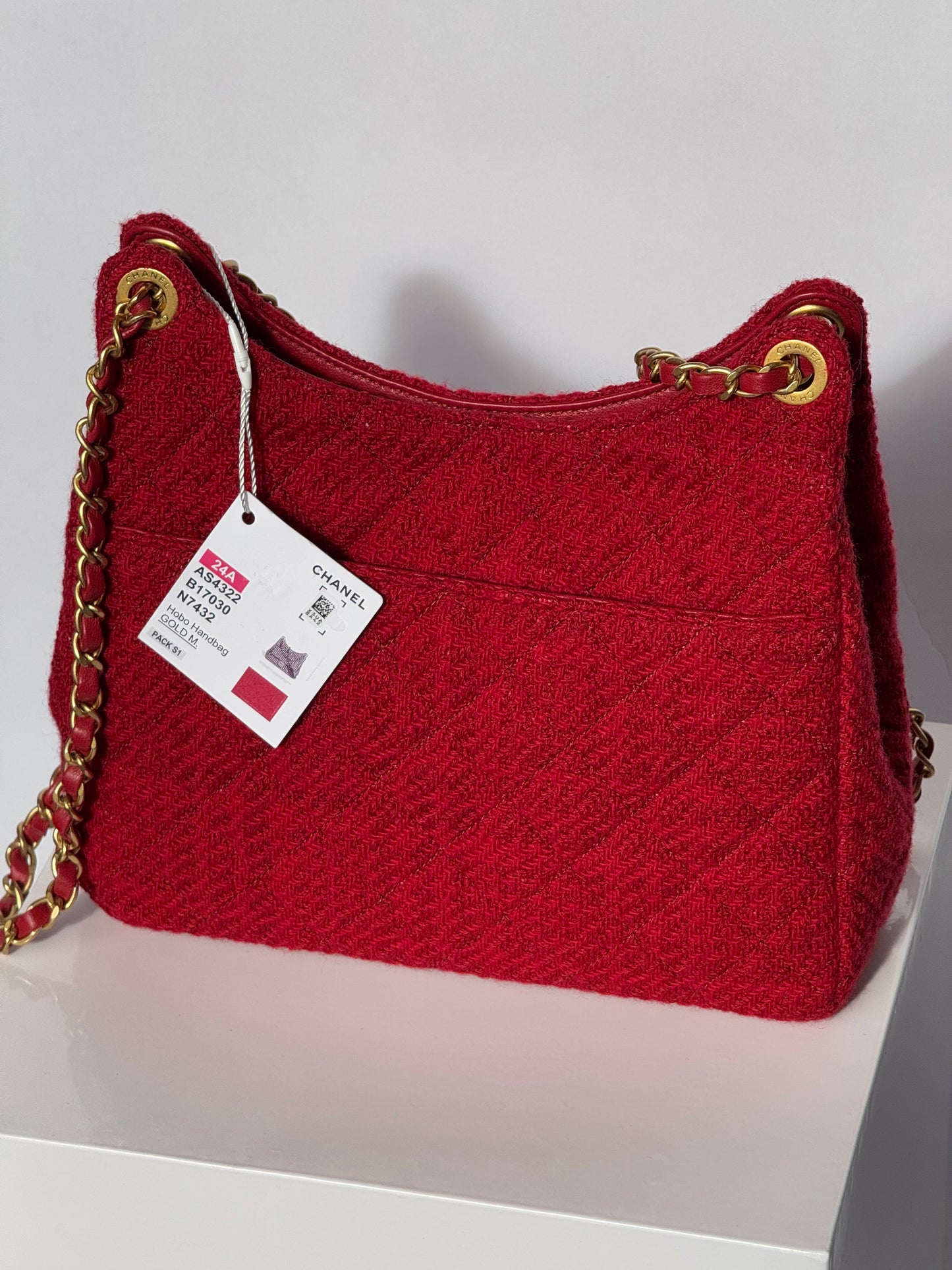 Chanel Small Red Wool Tweed Hobo