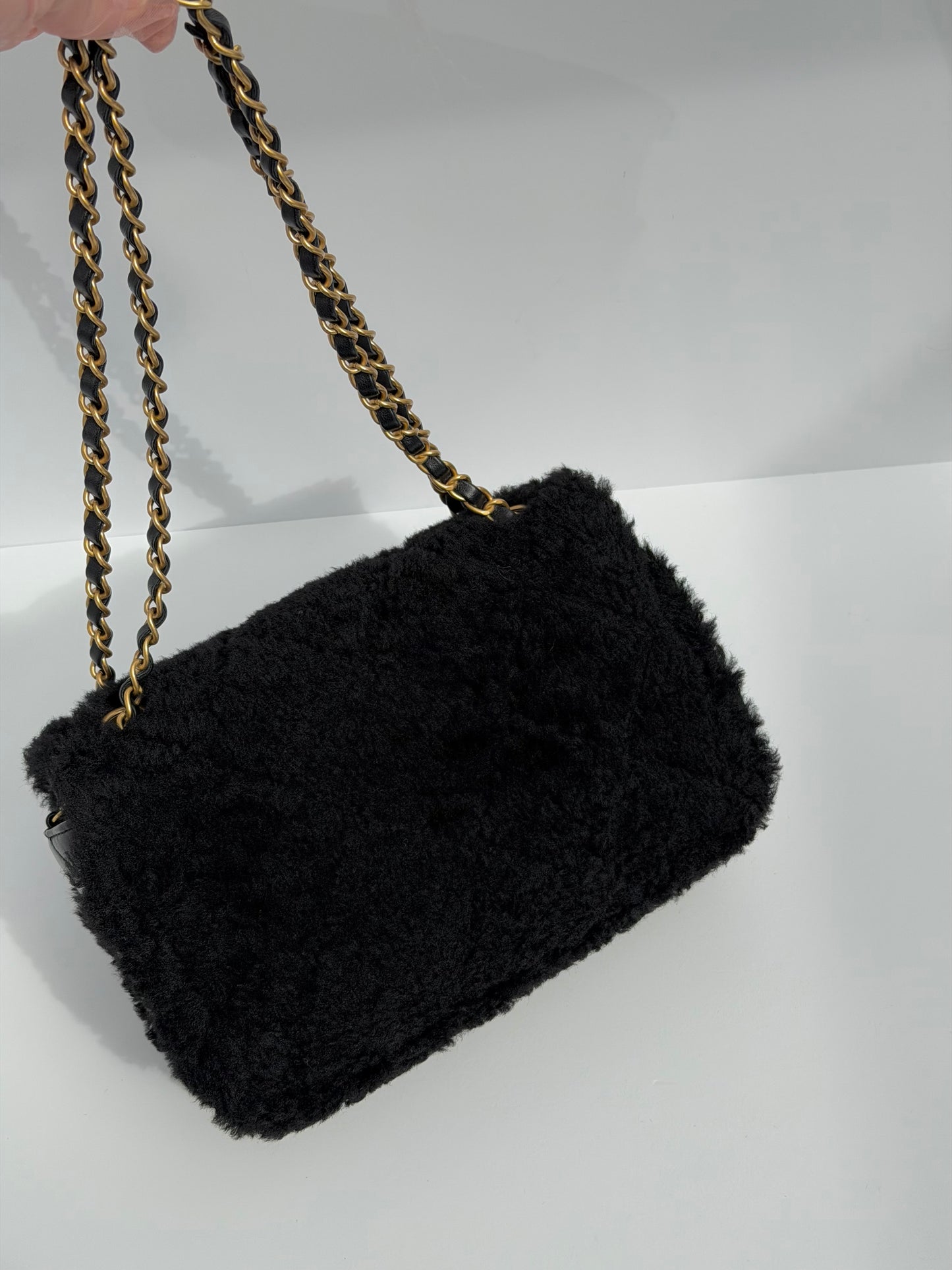 Chanel 24K Black Shearling Medium Flap Bag