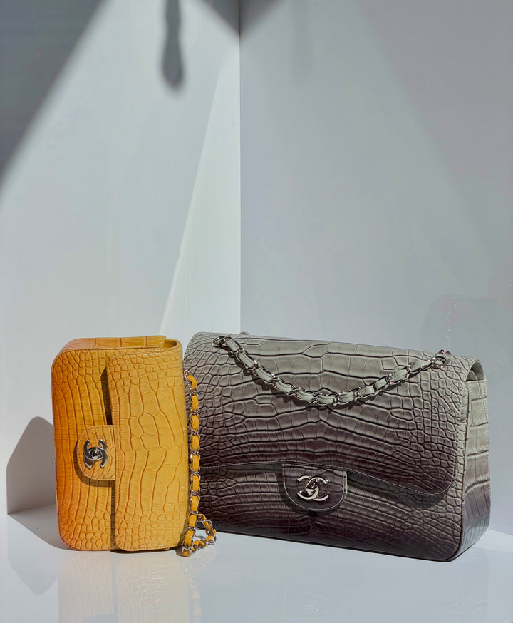 Chanel Mini Flap Orange & Yellow Ombre Alligator Silver Hardware 2014