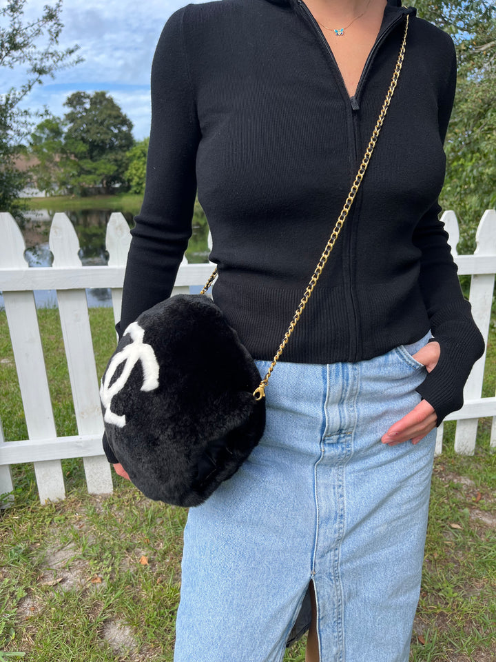 Rare Vintage Chanel Rabbit Lapin Fur Muff Bag Hand Warmer