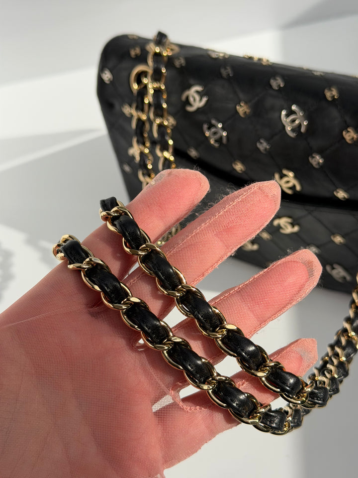Chanel Medium Reissue 2.55 Flap Bag Black Leather Gold Hardware Punk Charms 2007