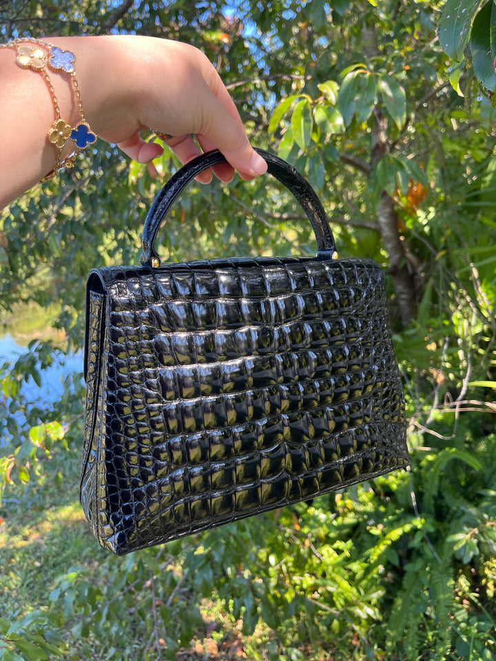 Chanel Vintage Small Crocodile Top Handle Flap Bag