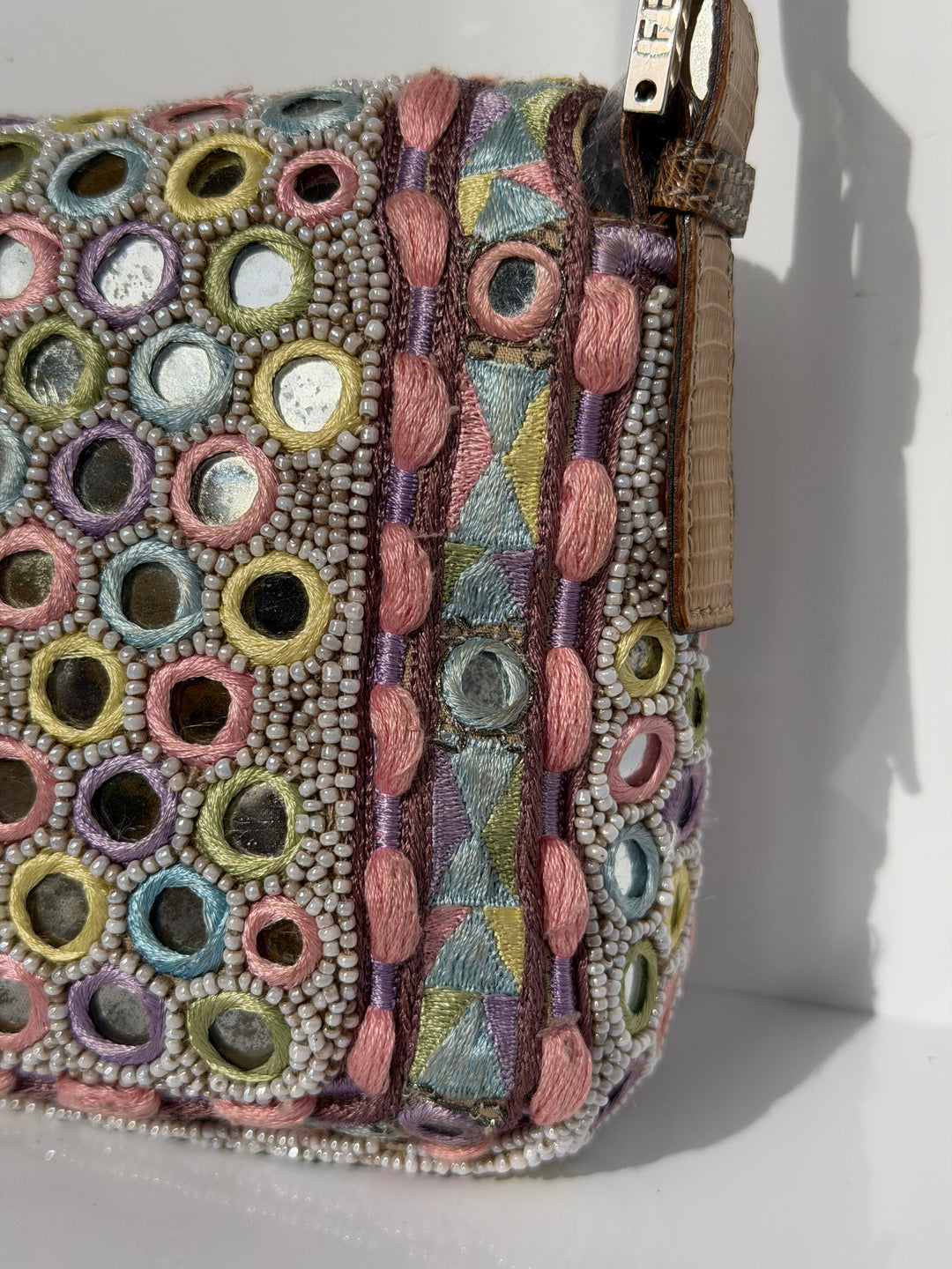 Fendi Baguette Mirror Specchietti Bag Multicolor Silk Embroidery & Beading Lizard Trim 2009