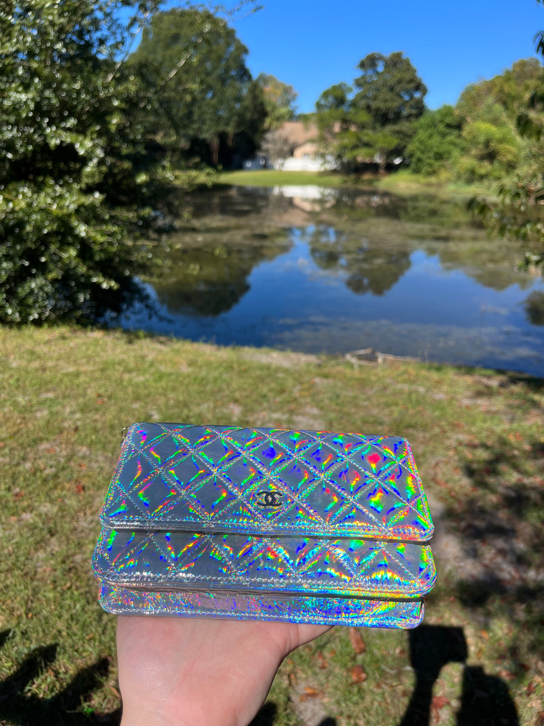 Chanel 21S Silver Hologram Iridescent WOC