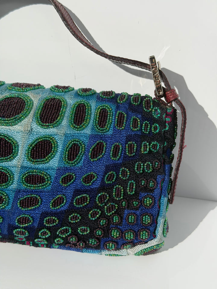 Fendi Victor Vasarely Beaded Baguette Python Trim Silver Hardware 2001