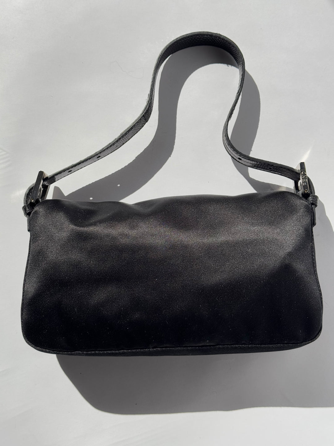 Fendi Black Satin Crystal Baguette With Lizard Trim