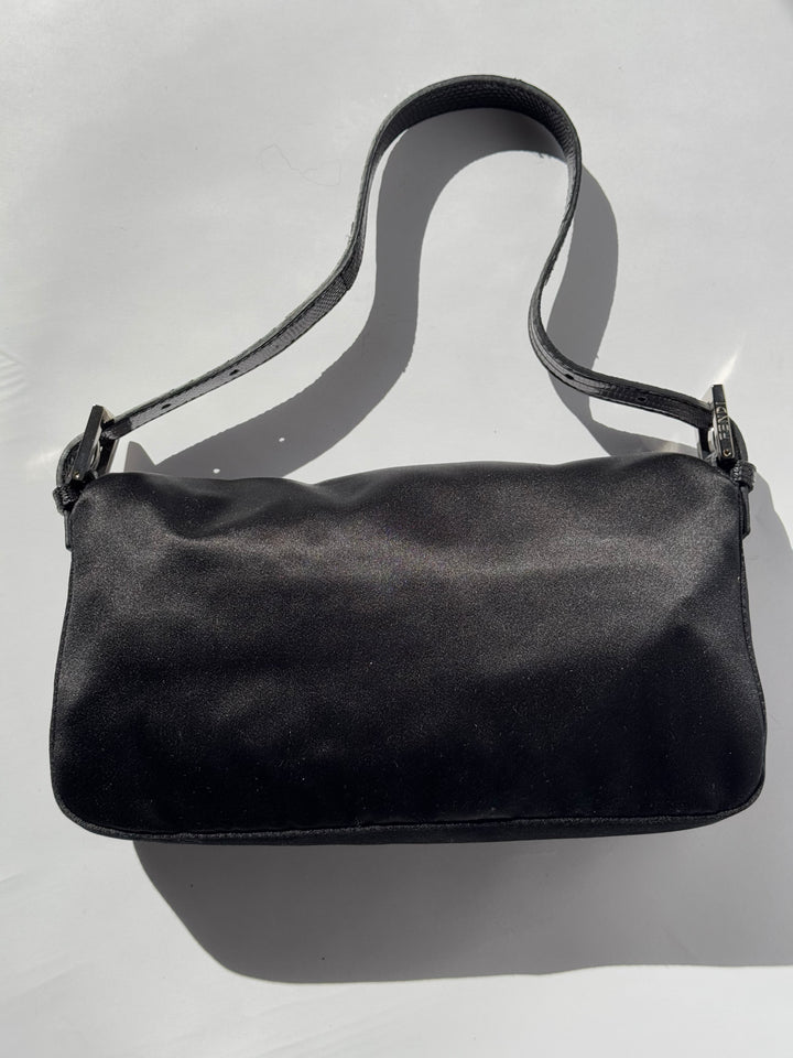 Fendi Black Satin Crystal Baguette With Lizard Trim