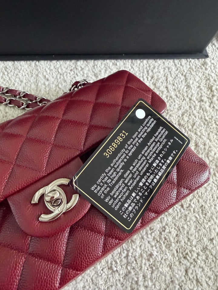 Chanel Small Classic Double Flap Caviar Wine Red Silver Hardware 2020