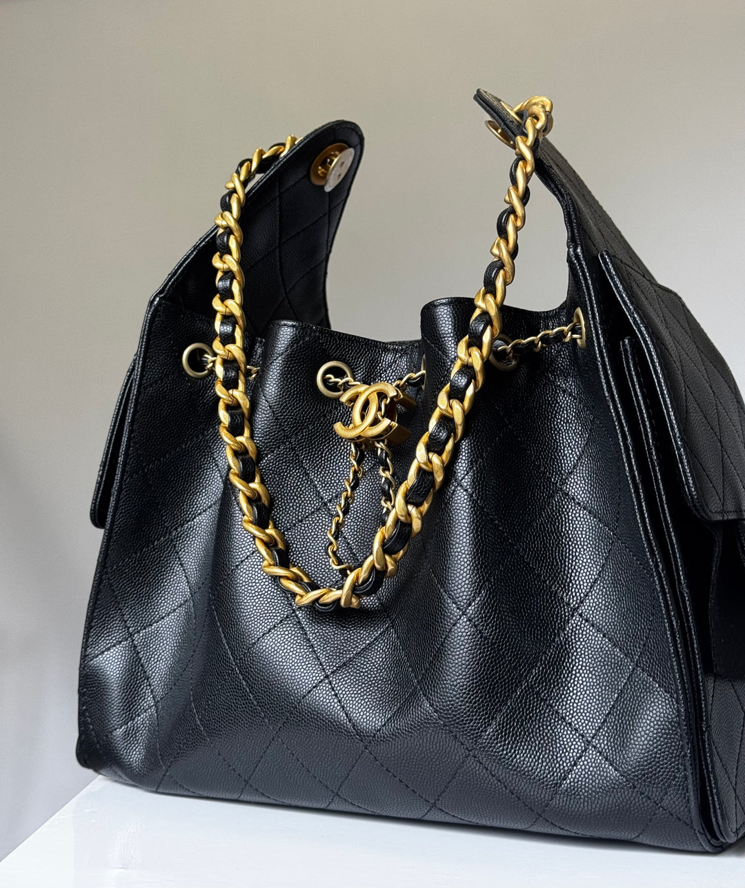 Chanel 25 Black Small Caviar Hobo Bag