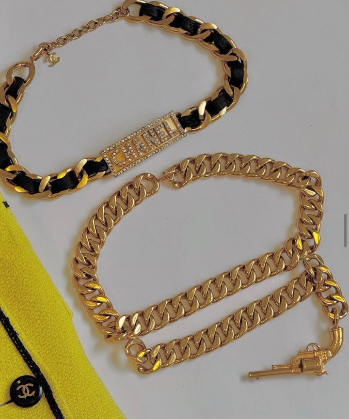 Chanel Vintage Pistol Chain Necklace Gold Hardware 1980s
