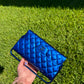 Chanel Classic Flap Patent Metallic Blue Frame Clutch