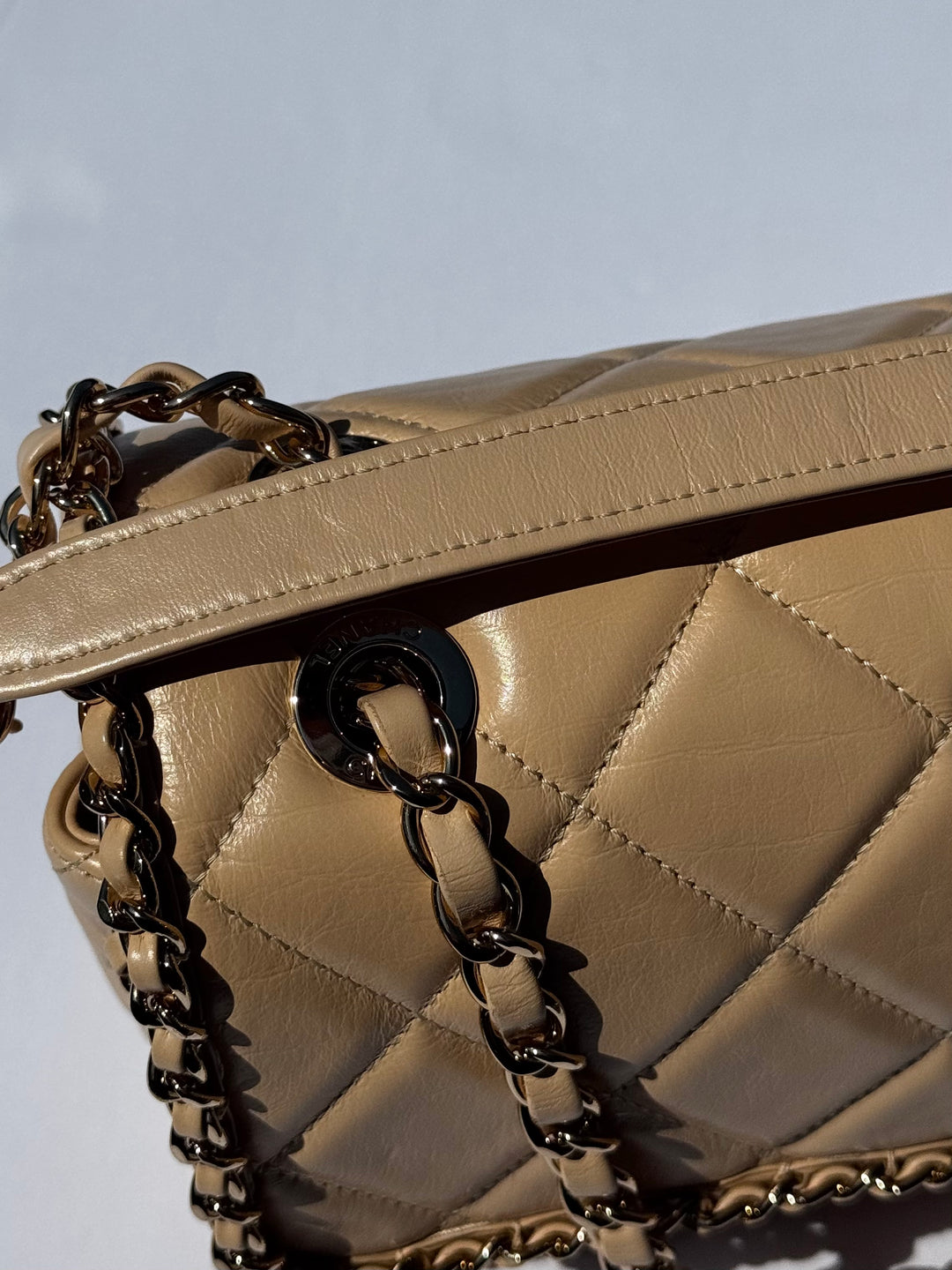 Chanel Beige Crumpled Calfskin Medium Chain All Over Flap Bag
