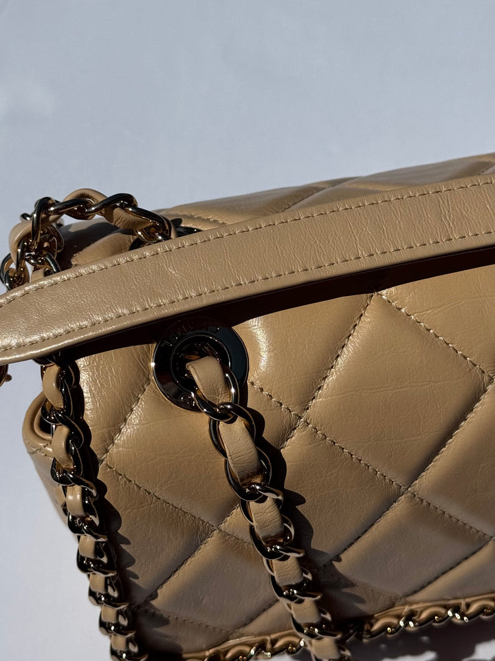 Chanel Beige Crumpled Calfskin Medium Chain All Over Flap Bag